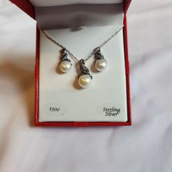 Pearl & Sterling silver Earring and necklace set - never worn