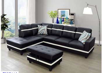 Leather regular sectional with storage ottoman