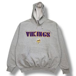 VINTAGE MINNESOTA VIKINGS HOODIE 2XL XXL SPELL OUT SWEATSHIRT PULLOVER MAJESTIC