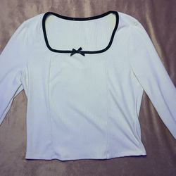 White Square-Neck Long Sleeve Top