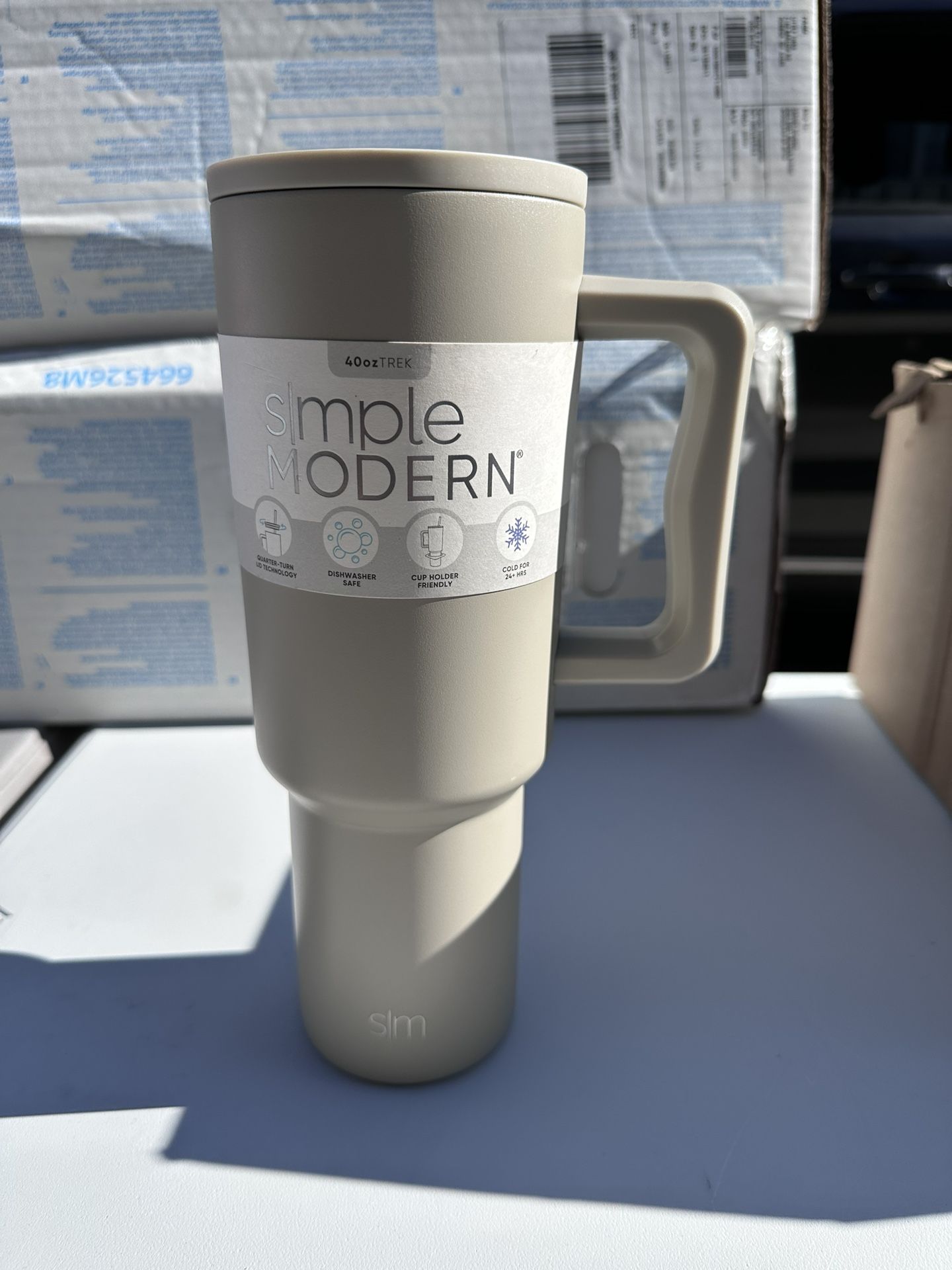 Simple Modern Trek 40oz Stainless Steel Lidded Tumbler Almond Birch: Dishwasher-Safe Portable Drinkware for Cold Beverages