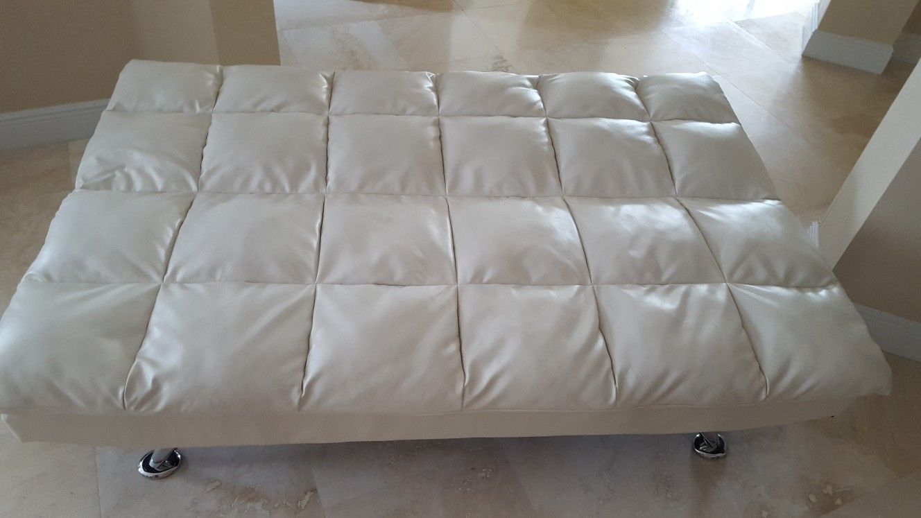Convertible White Leather Futon Sofa Bed