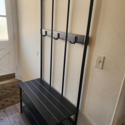 PINNIG coat rack with shoe storage bench