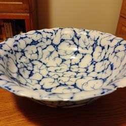 Antique (1800s) Lazuli Blue and White Cotton Pattern Large Bowl