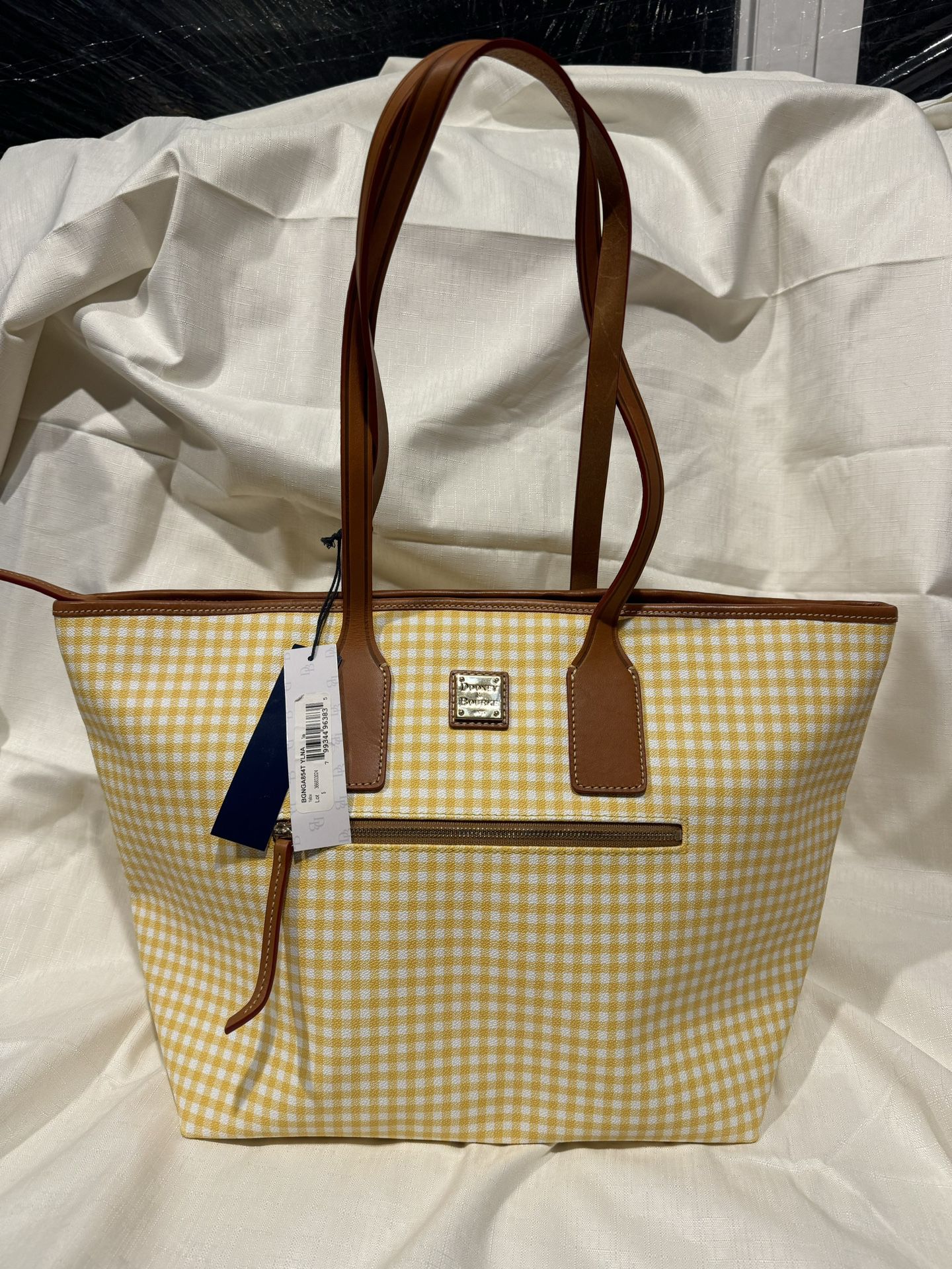 NWT Dooney Bourke Gingham Checked Large Shopper Tote Bag YELLOW
