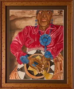 Framed Original Watercolor Painting Navajo Woman with basket