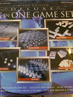 Six Games in One - Chess, Checkers, Dominoes, Poker Dice, Cards, and Backgammon