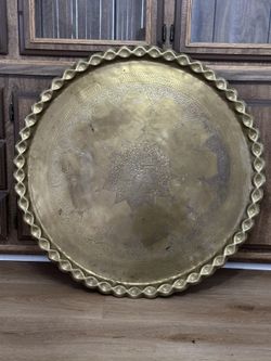 Genuine Large Moroccan Round Brass Tray  