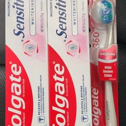 (2) Colgate Sensitive Whitening Toothpaste, Mint, 6 oz & Colgate 360 Toothbrush, Soft