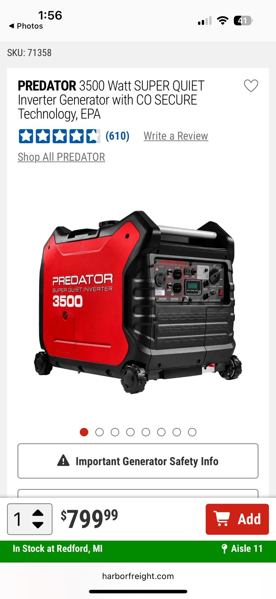 PREDATOR 3500 Watt SUPER QUIET Inverter Generator with CO SECURE Technology, EPA