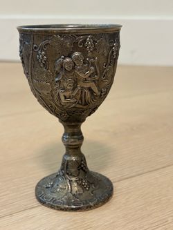 Antique Silver-Tone Repousse Goblet Chalice