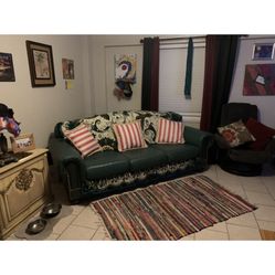 Beautiful green vintage leather sofa