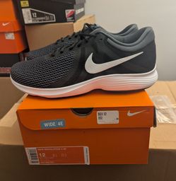 New in Box Nike Men's Revolution 4 Running Shoes, Black / White-Anthracite, Size 12, 4E