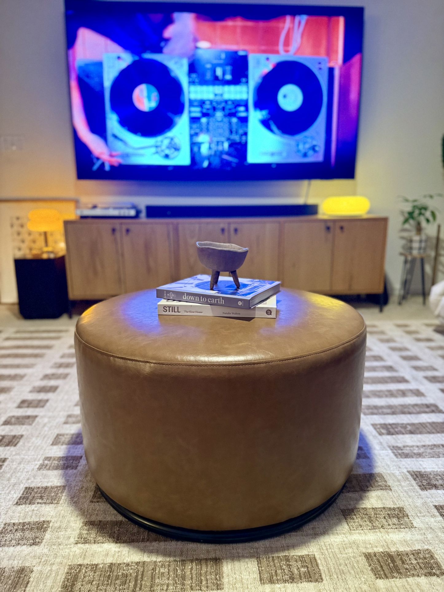 Leather Swivel Ottoman 