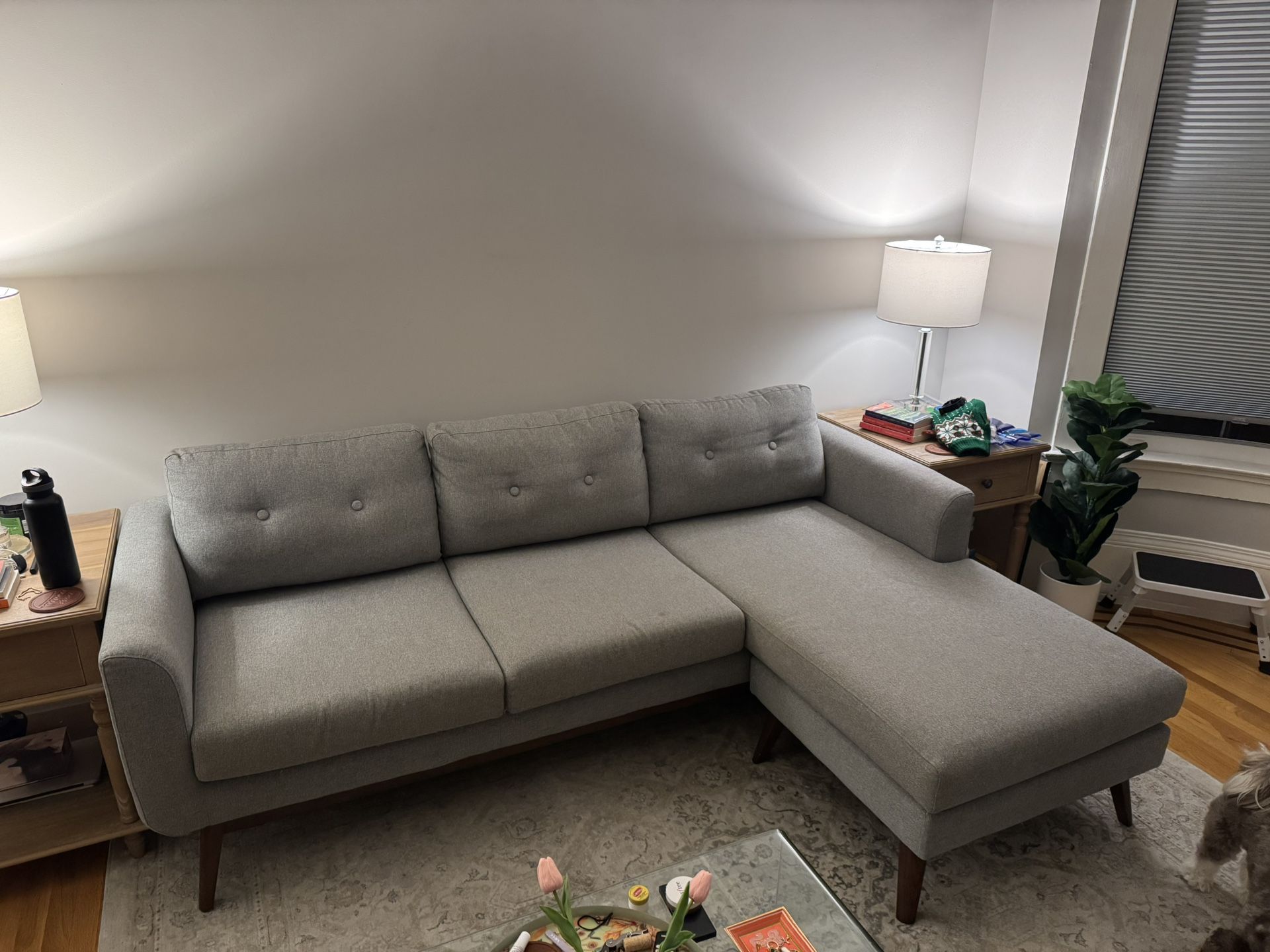MCM Grey Sofa with Reversible Chaise