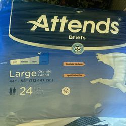 Attends Adult Briefs Disposable Incontinence Diapers, Large 44”-58”, Heavy Absorbency, 24 Per Pack