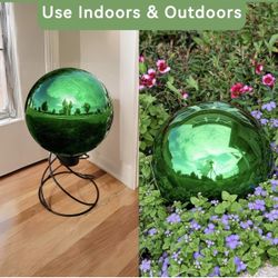 Lily's Home 12 Inch Stainless Steel Gazing Globe Mirror Ball, Colorful and Shiny Addition to Any Garden or Home, Ideal As a Housewarming Gift, Sparkin