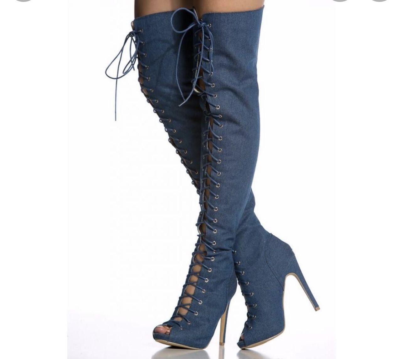 Jean Thigh High Lace Up Boots Size 7 1/2
