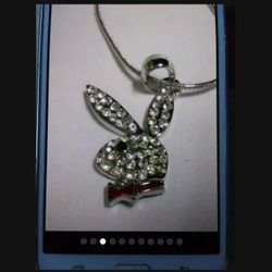 Crystal Playboy Bunny Red Bow Necklace New