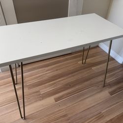 White Modern Table with Gold Hairpin Legs