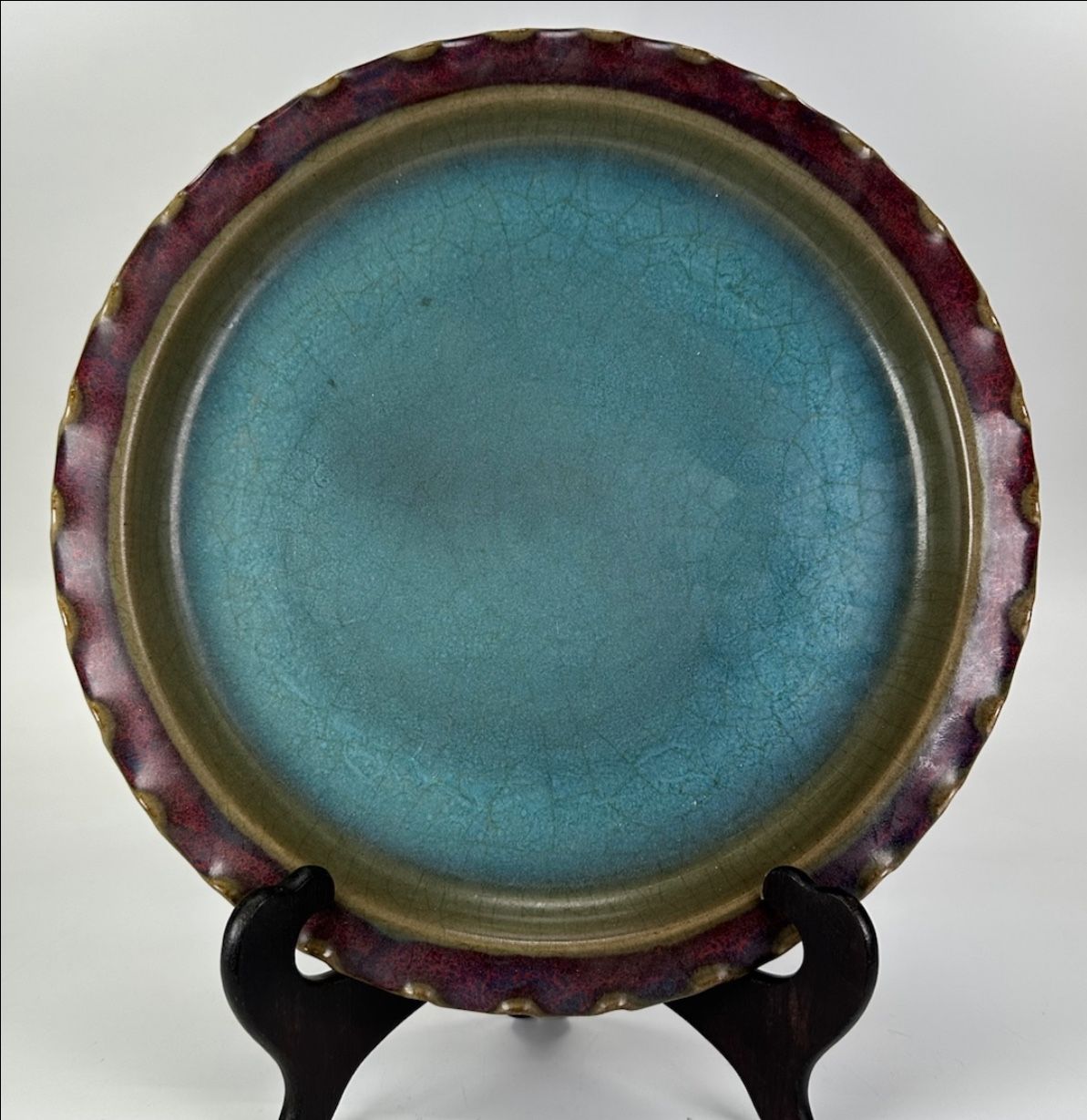 Chinese Song Dynasty Style Porcelain Ru Kiln Jun Type Blue & Purple Plate