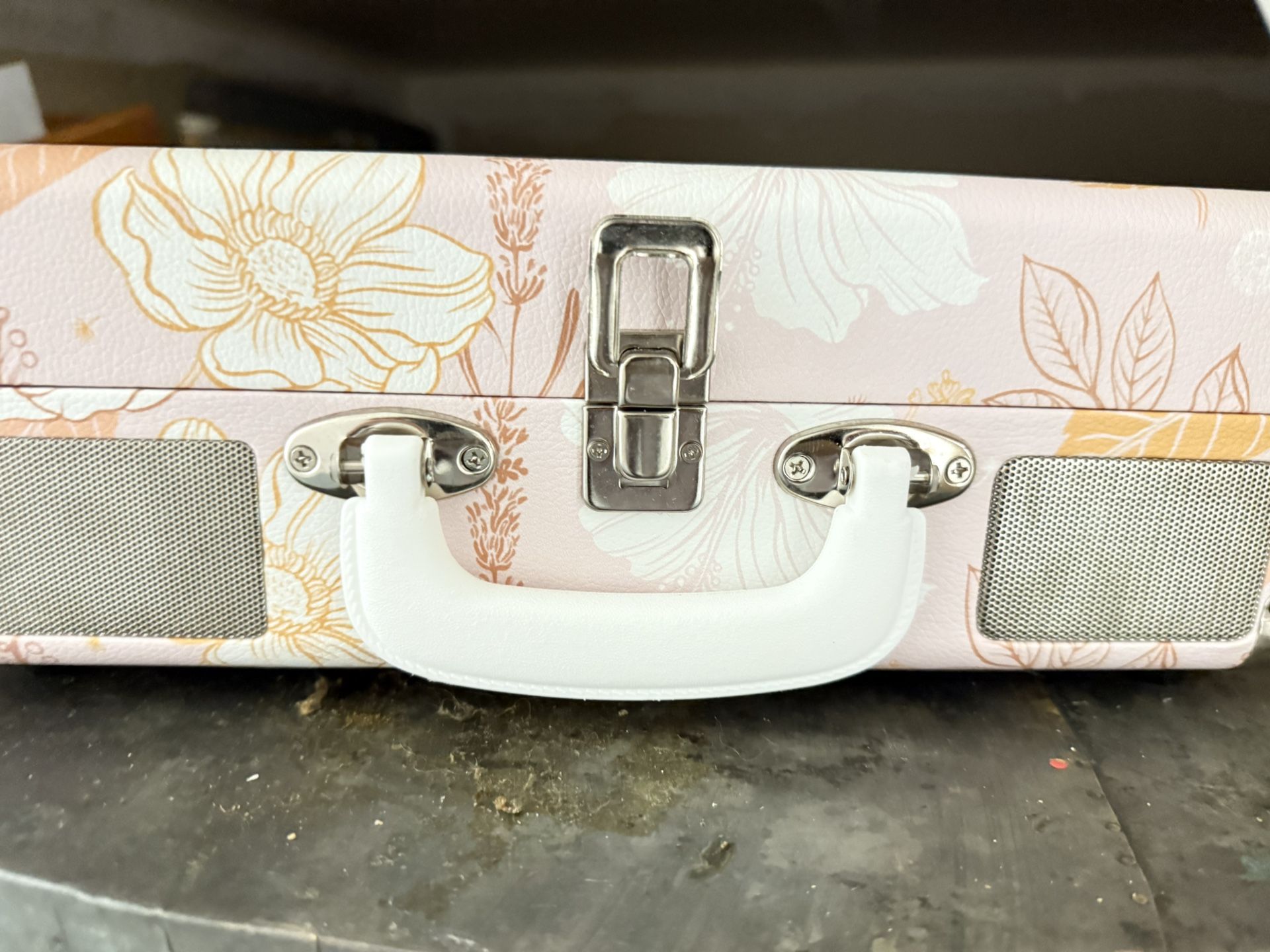 Rose Print /suitcase Latches.Vinyl Record Player W Bluetooth