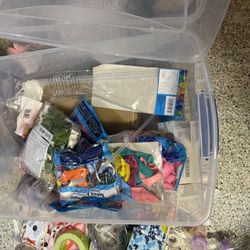 Container Of Balloons And Ballon Stands 