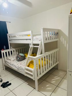 White Wood Twin over Full Bunk Bed