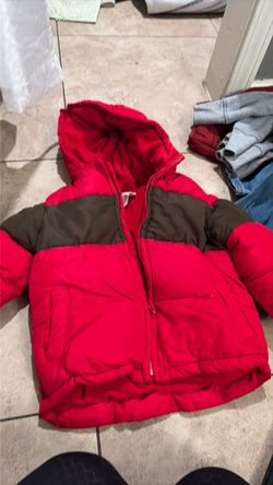 Red and Brown Kids Puffer Jacket with Hood