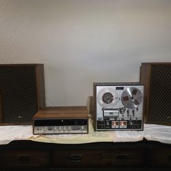 Vintage Sansui 2000A Receiver, Akai GX-220D Reel-to-Reel, and Sansui SP-1200 Speakers