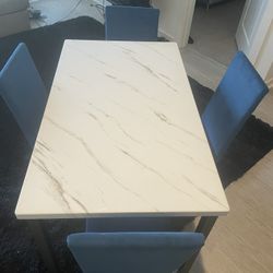 Blue 4 Seat Marble Table Set