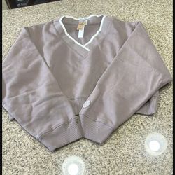 Pink V-neck Fleece Pullover (beige And Black)