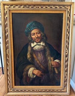 Large Original Oil Portrait Painting 44" Ornate Gold Frame