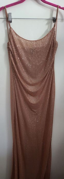 Windsor Rose Gold Rhinestone Mesh Spaghetti Strap Formal Maxi Dress Size L