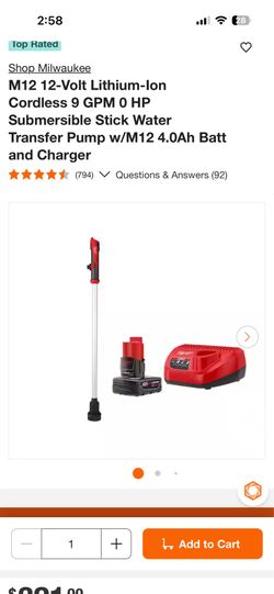 Milwaukee Submersible Stick Water Transfer Pump