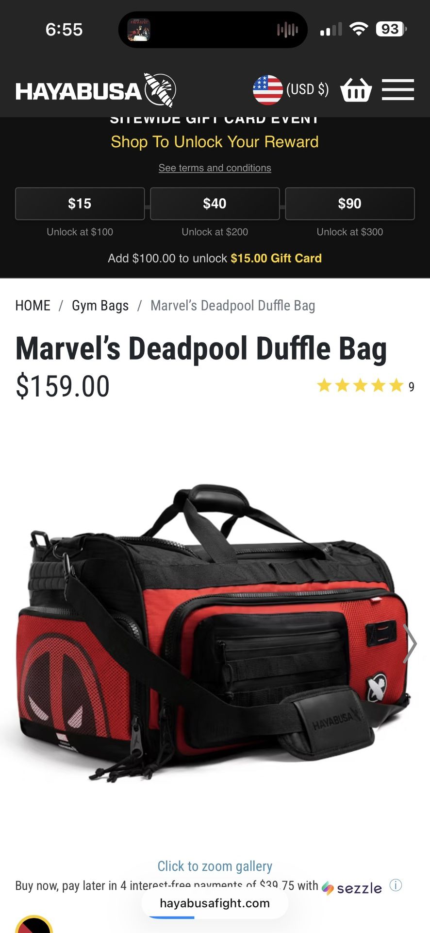Hayabusa Deadpool Duffle Bag
