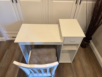 White Desk with Side Storage and Chair