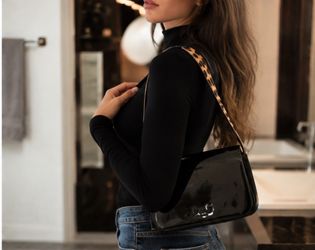 Dolce & Gabbana D&G Vintage Black Patent Leather Leopard Shoulder Bag