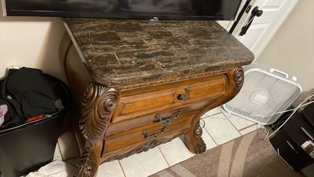 Ornate Wood Dresser with Marble Top