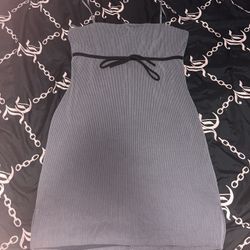 Spaghetti Strap Grey Dress With Bow 