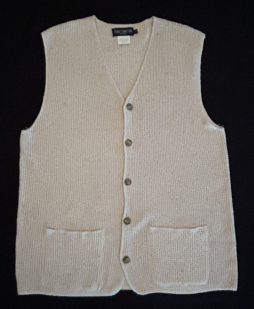 Vintage Silk V-Neck Cardigan Sweater Vest by French Connection; Men's XL Beige