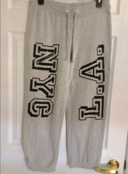 RUNWAY GIRL JOGGING, EXCERSICE, YOGA GRAY LONG PANT W BLACK STONES SZ L