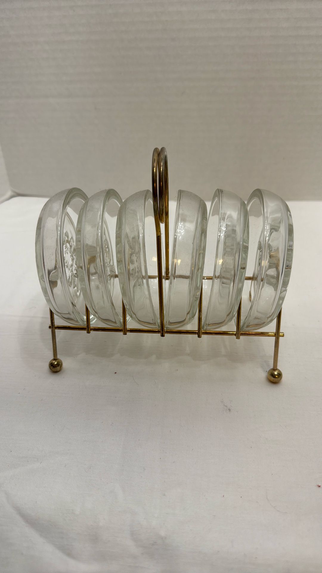 Vintage Glass Coasters With Metal Caddy