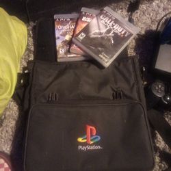 PlayStation carry bag and 3 games