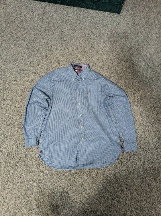 Classic Tommy Hilfiger Button Up Shirt Men's Large - Houndstooth Plaid