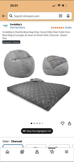 CordaRoy's Chenille Bean Bag - Queen Size Mattress