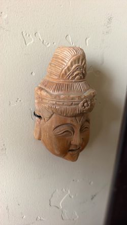 Hand-Carved Wooden Asian Deity Face Mask