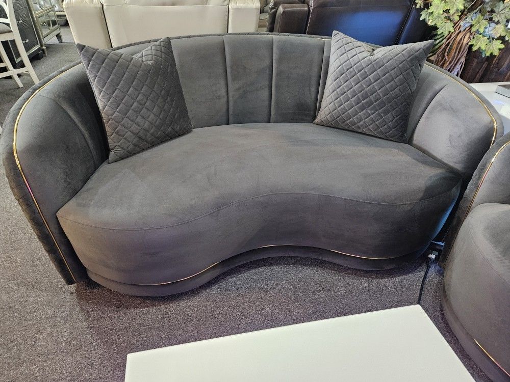 Brand New Dark Gray Velvet Modern Loveseat