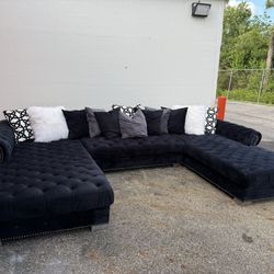 Huge Black Tufted Sectional Sofa Couch