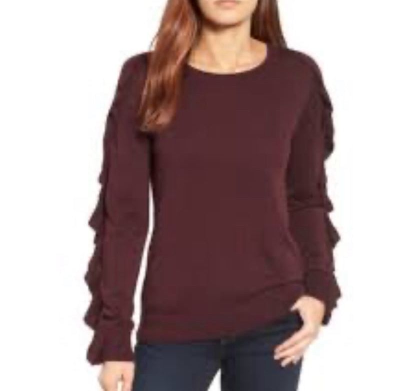 Lauren Ralph Lauren women’s ruffled sleeves burgundy top XS